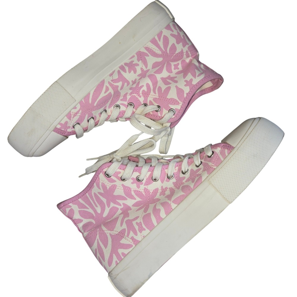 American Eagle Floral High Top Platform‎ Sneakers Pink White Womens Size 8